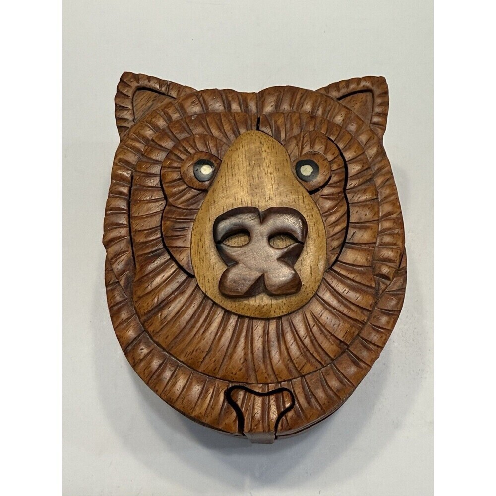 Vintage Handcrafted Wood Bear Jewelry Keepsake Trinket Box Hand Crafted